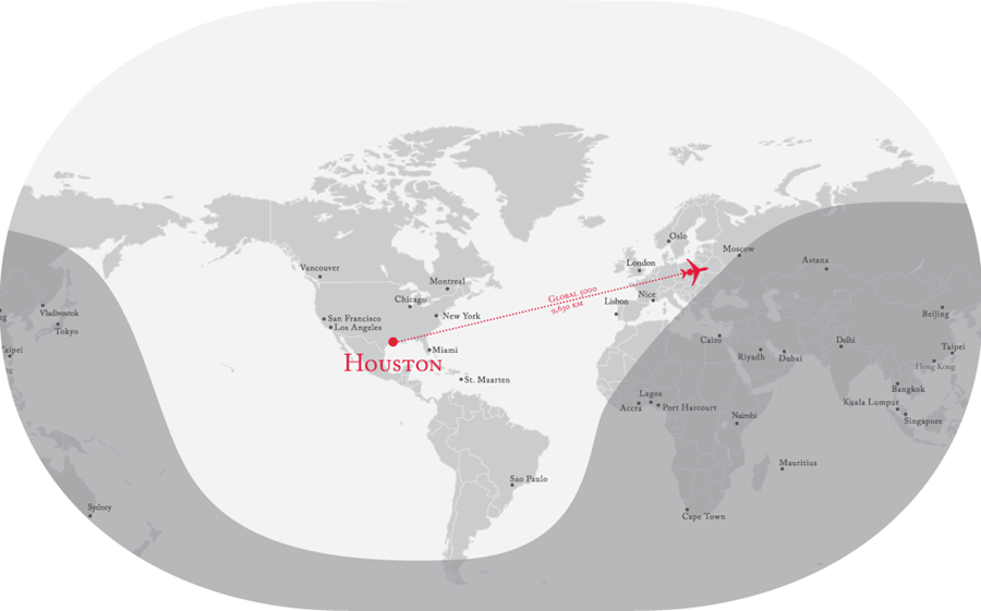 Global 5000 Flight Map From Houston