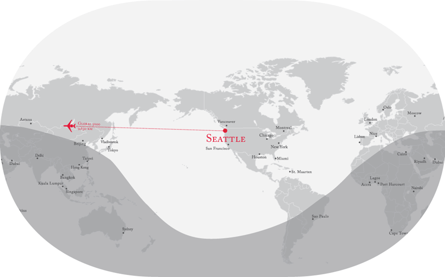 Global 5000 Flight Map From Seattle