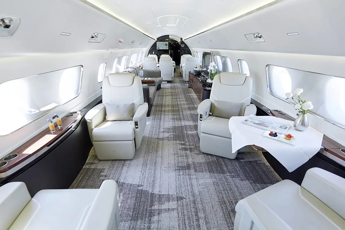 Embraer Lineage 1000e cabin prepared for the morning