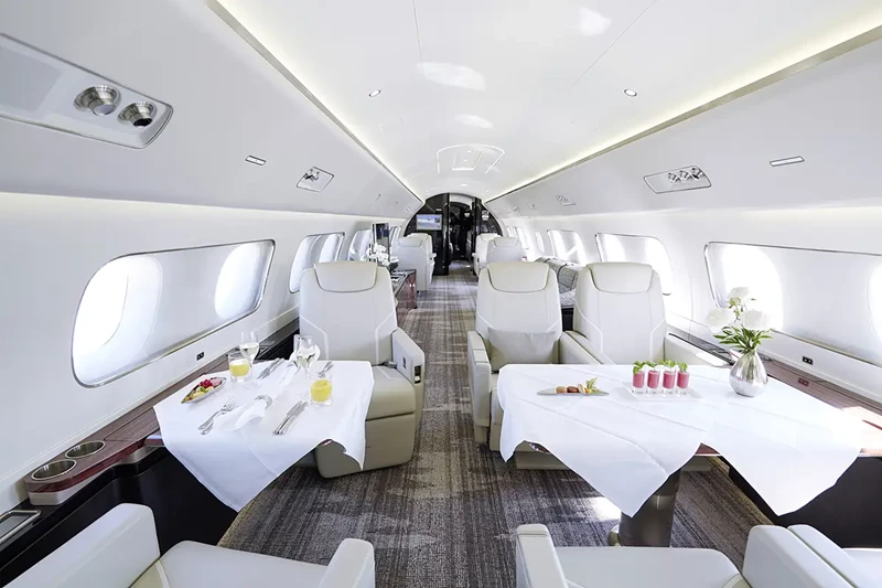Embraer Lineage 1000E Interior cabin preparing for dinner