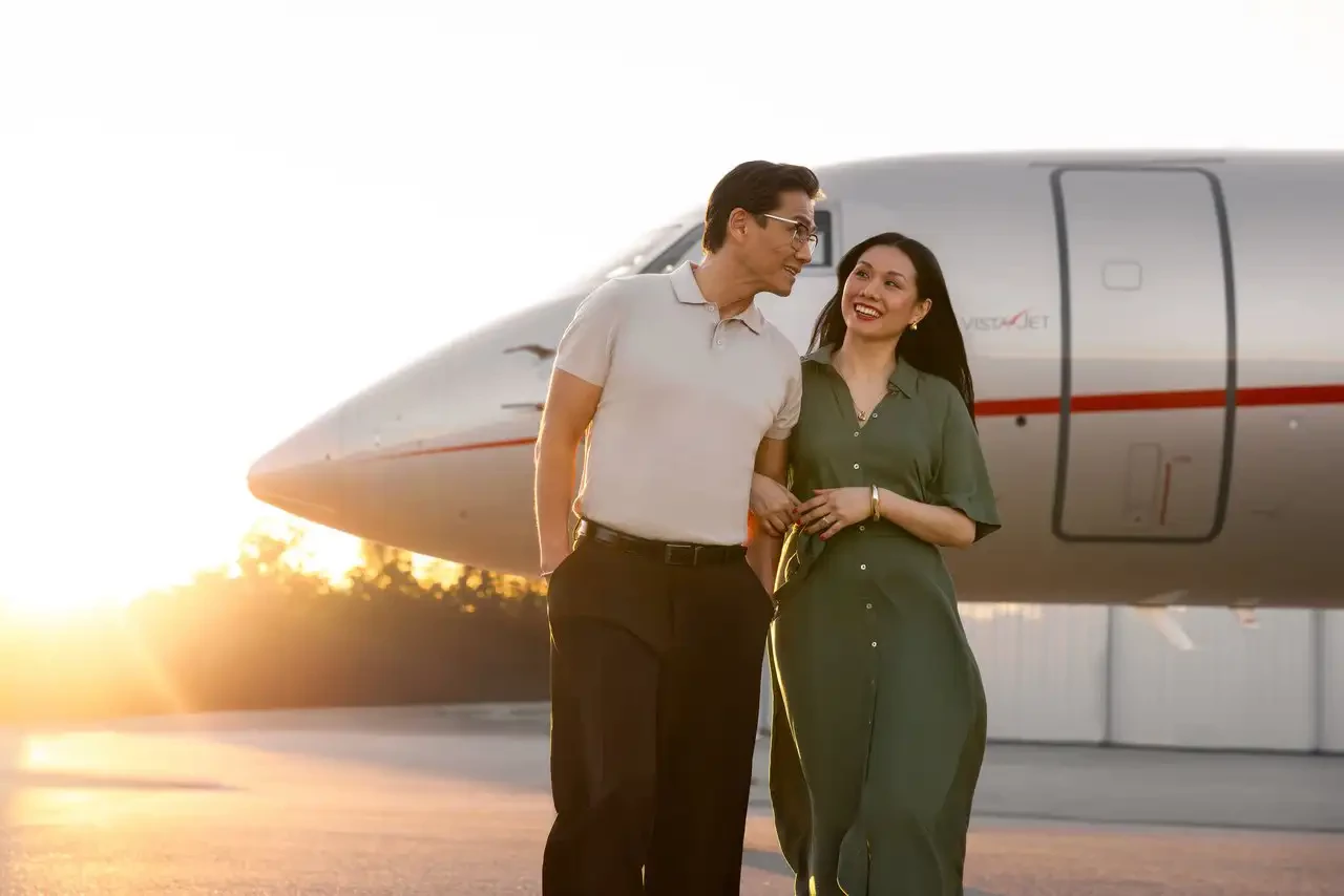A couple who booked VistaJet to allow to ensure efficiency, convenience and customization for each journey.