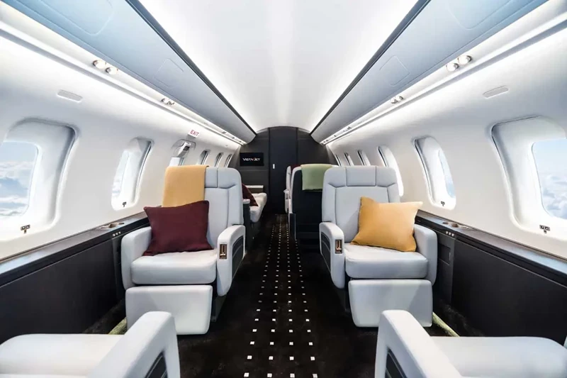 The interior of the Challenger 605, one part of the VistaJet Fleet that is based in India