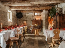 A cheese table in one of the restaurants in Chesa Marchetta