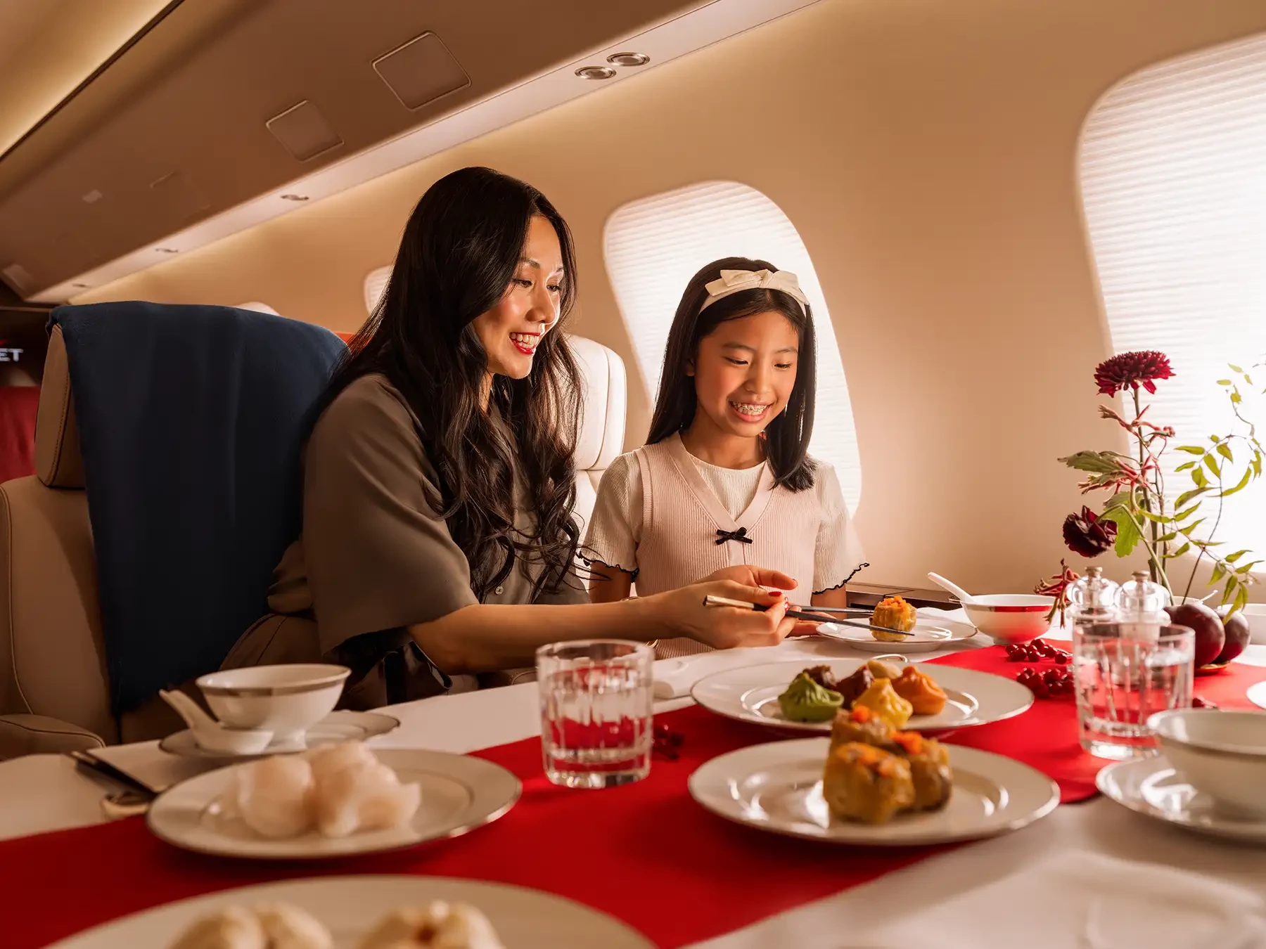 Mum and Daughter celebrating the Mid-Autumn festival in-flight